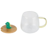 400ml Cute High Borosilicate Glass Cup HeatResistant Mug with Stainless Steel Spoon Bamboo Lid(Dinosaur ) - Extra Image
