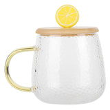 400ml Cute High Borosilicate Glass Cup HeatResistant Mug with Stainless Steel Spoon Bamboo Lid(Lemon ) - Front View