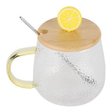 400ml Cute High Borosilicate Glass Cup HeatResistant Mug with Stainless Steel Spoon Bamboo Lid(Lemon )