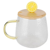 400ml Cute High Borosilicate Glass Cup HeatResistant Mug with Stainless Steel Spoon Bamboo Lid(Lemon ) - Top-Down View