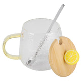 400ml Cute High Borosilicate Glass Cup HeatResistant Mug with Stainless Steel Spoon Bamboo Lid(Lemon ) - 45-Degree Angle
