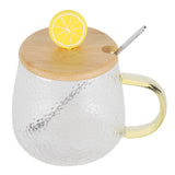 400ml Cute High Borosilicate Glass Cup HeatResistant Mug with Stainless Steel Spoon Bamboo Lid(Lemon ) - Rear View