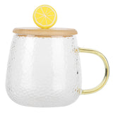 400ml Cute High Borosilicate Glass Cup HeatResistant Mug with Stainless Steel Spoon Bamboo Lid(Lemon )