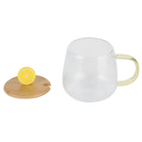 400ml Cute High Borosilicate Glass Cup HeatResistant Mug with Stainless Steel Spoon Bamboo Lid(Lemon ) - Extra Image