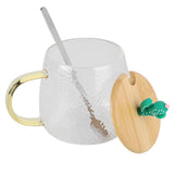 400ml Cute High Borosilicate Glass Cup HeatResistant Mug with Stainless Steel Spoon Bamboo Lid(Cactus ) - 45-Degree Angle