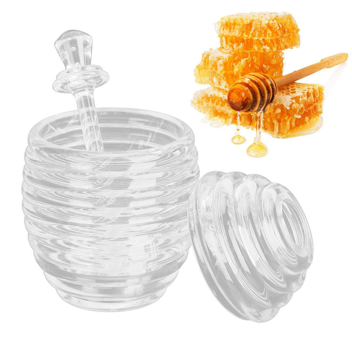 Transparent Honey Dispenser with Lid Spoon Large Capacity Honey Container for Storing Honey