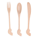 3pcs Wooden Tableware Set Spoon Fork Reusable Hand Made Utensils Portable Soup Spoon for Kitchen Picnic Hotel