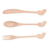 3pcs Wooden Tableware Set Spoon Fork Reusable Hand Made Utensils Portable Soup Spoon for Kitchen Picnic Hotel - Front View