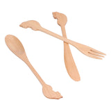 3pcs Wooden Tableware Set Spoon Fork Reusable Hand Made Utensils Portable Soup Spoon for Kitchen Picnic Hotel - Side View