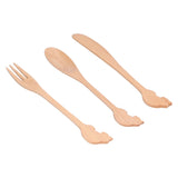 3pcs Wooden Tableware Set Spoon Fork Reusable Hand Made Utensils Portable Soup Spoon for Kitchen Picnic Hotel - Top-Down View