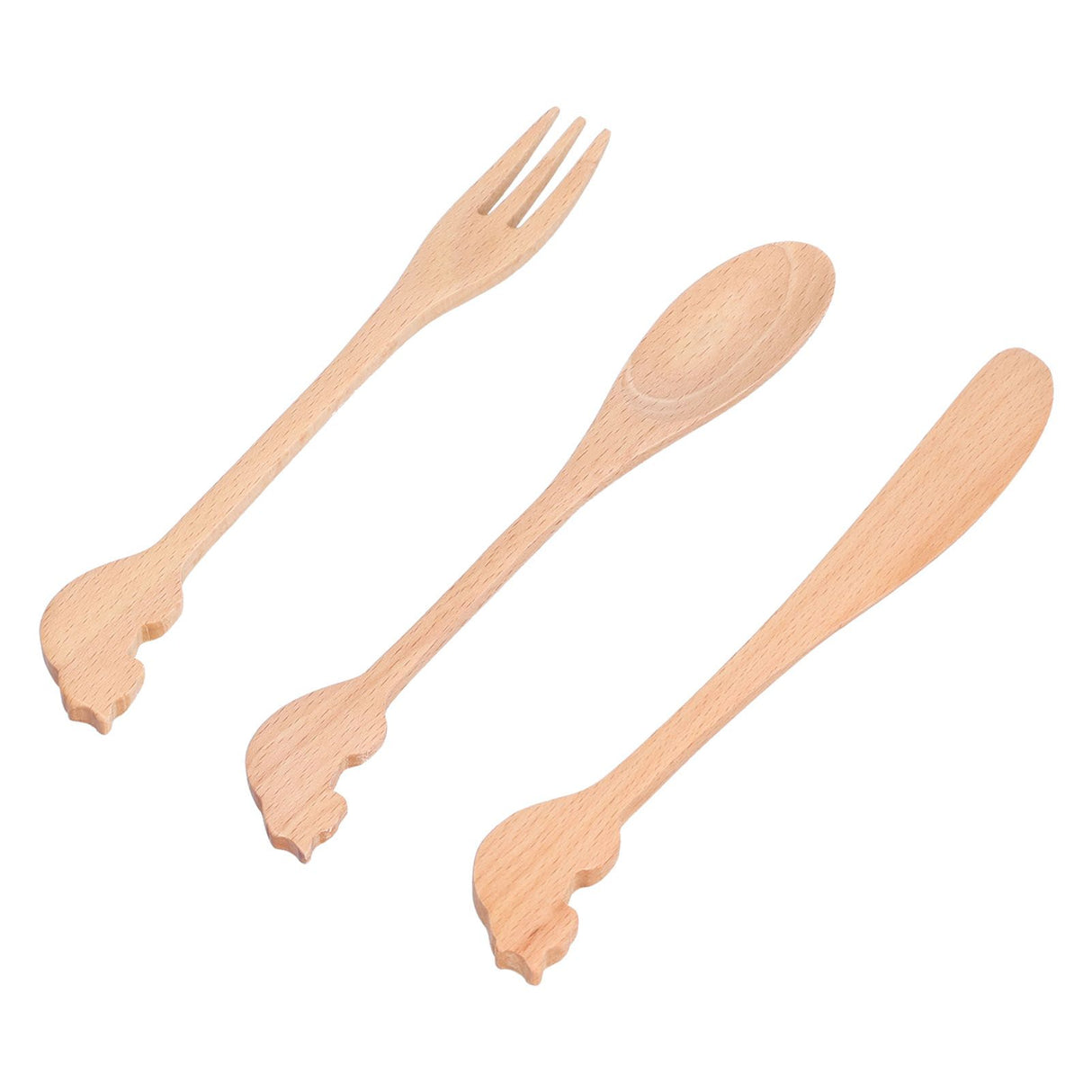 3pcs Wooden Tableware Set Spoon Fork Reusable Hand Made Utensils Portable Soup Spoon for Kitchen Picnic Hotel