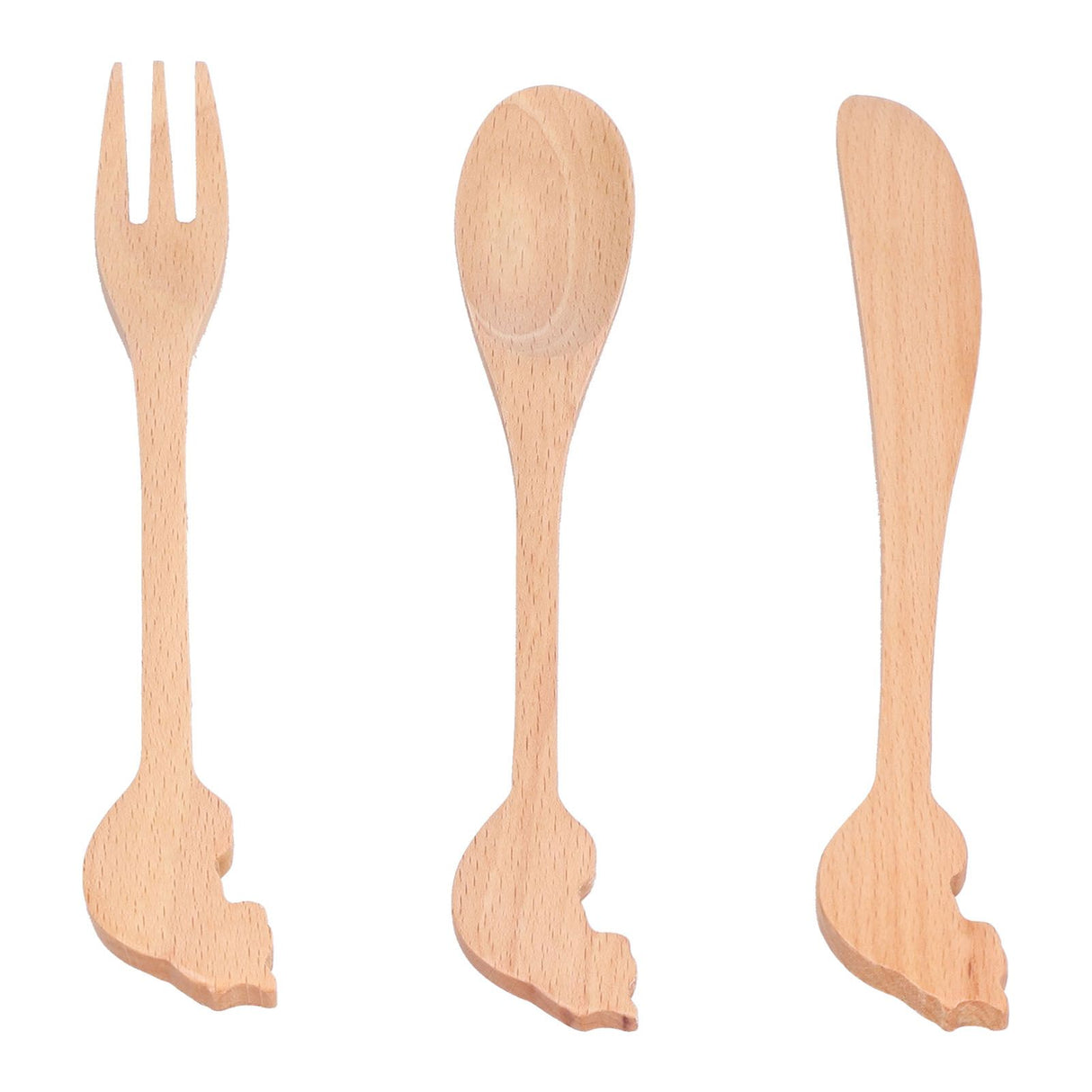 3pcs Wooden Tableware Set Spoon Fork Reusable Hand Made Utensils Portable Soup Spoon for Kitchen Picnic Hotel