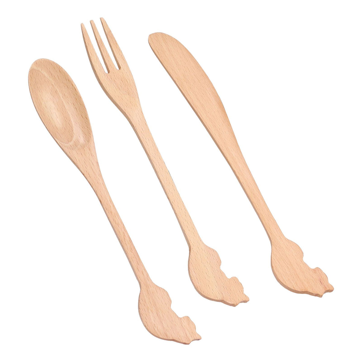 3pcs Wooden Tableware Set Spoon Fork Reusable Hand Made Utensils Portable Soup Spoon for Kitchen Picnic Hotel