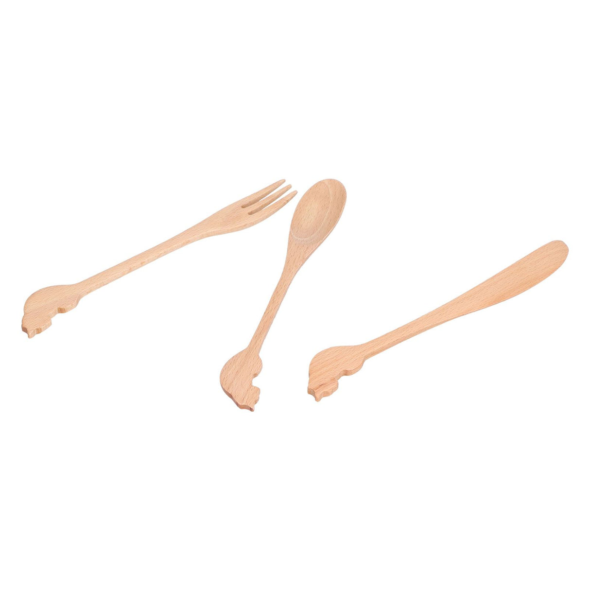 3pcs Wooden Tableware Set Spoon Fork Reusable Hand Made Utensils Portable Soup Spoon for Kitchen Picnic Hotel