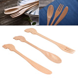 3pcs Wooden Tableware Set Spoon Fork Reusable Hand Made Utensils Portable Soup Spoon for Kitchen Picnic Hotel - Extra Image