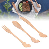 3pcs Wooden Tableware Set Spoon Fork Reusable Hand Made Utensils Portable Soup Spoon for Kitchen Picnic Hotel - Extra Image