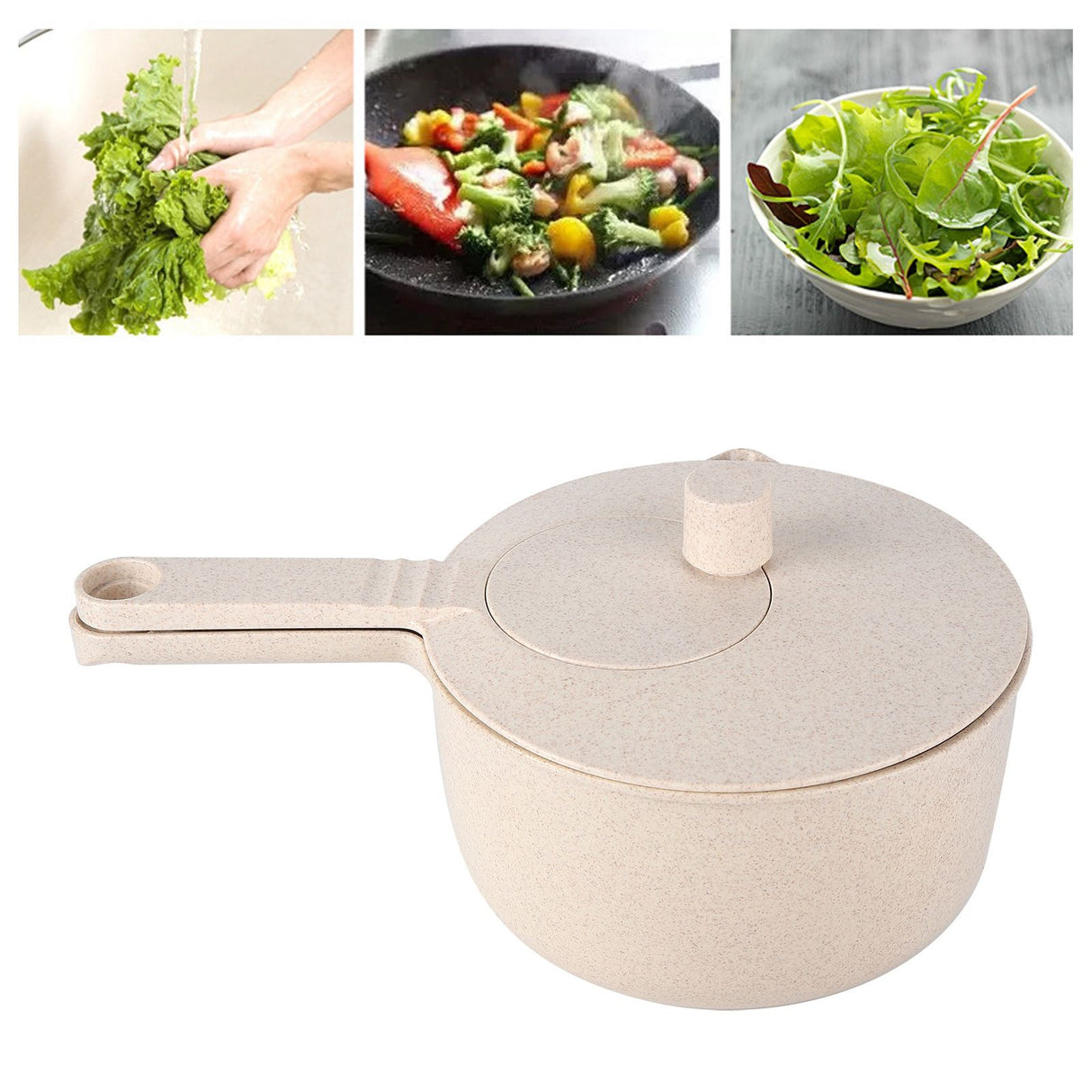 Salad Spinner Fruit Vegetable Dryer Strainer Sifter Manual Vegetables Rice Washing Tool for Kitchen SuppliesBeige