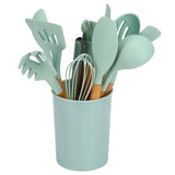 12Pcs/Set Cooking Utensil with Wooden Handle Silicone Cooking Tool for Home KitchenLight Green