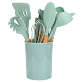 12Pcs/Set Cooking Utensil with Wooden Handle Silicone Cooking Tool for Home KitchenLight Green