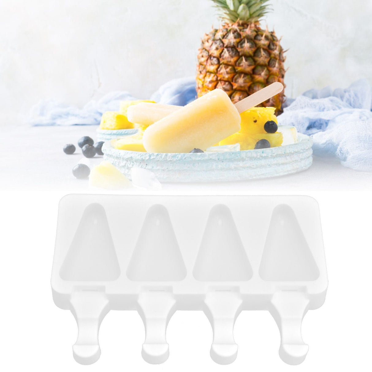 Multi Grid Silicone Ice Bar Mold Heat Resistant Ice Cream Making Mold Kitchen DIY Tool(4Grid Triangular )