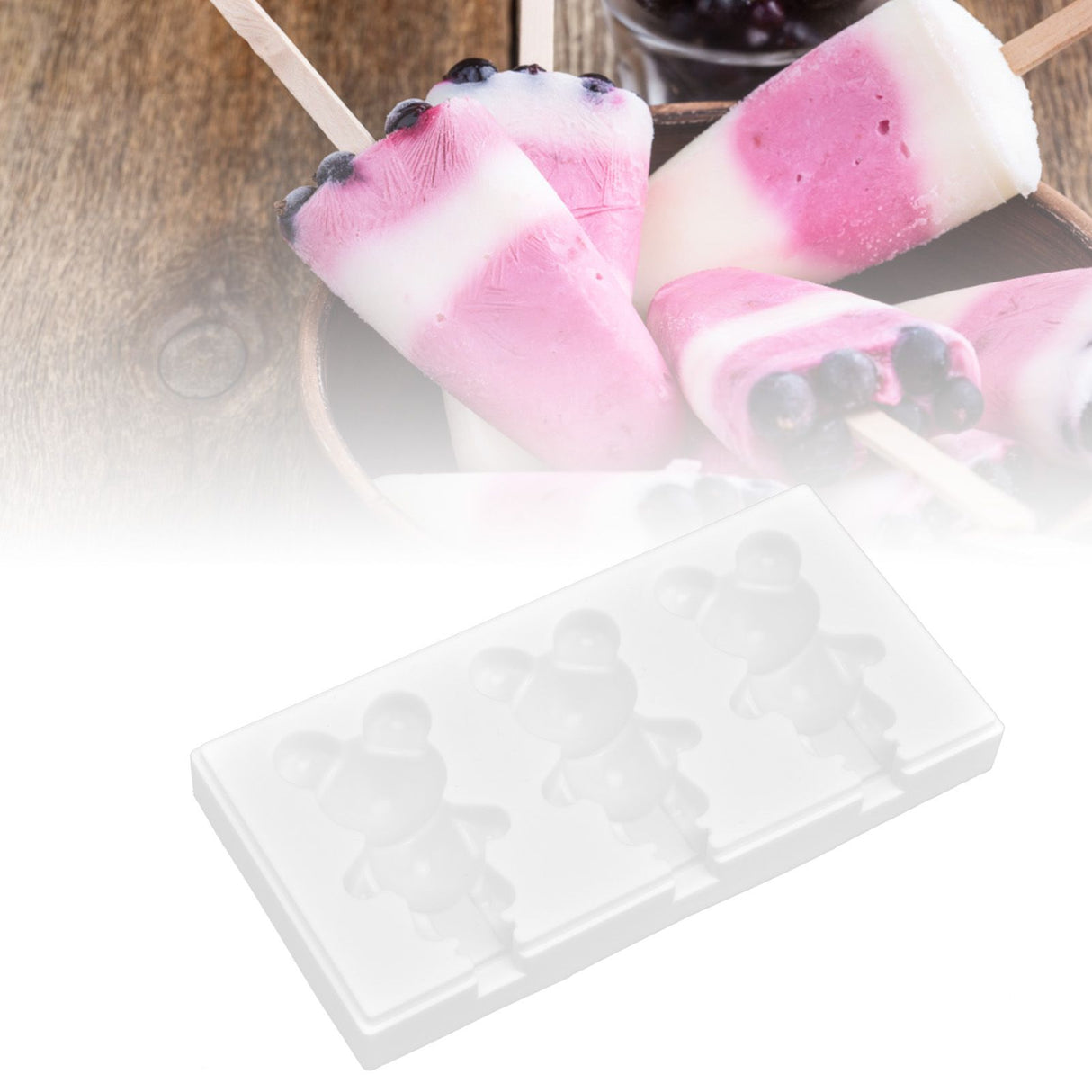 Multi Grid Silicone Ice Bar Mold Heat Resistant Ice Cream Making Mold Kitchen DIY Tool(3Grid Bear Shape )