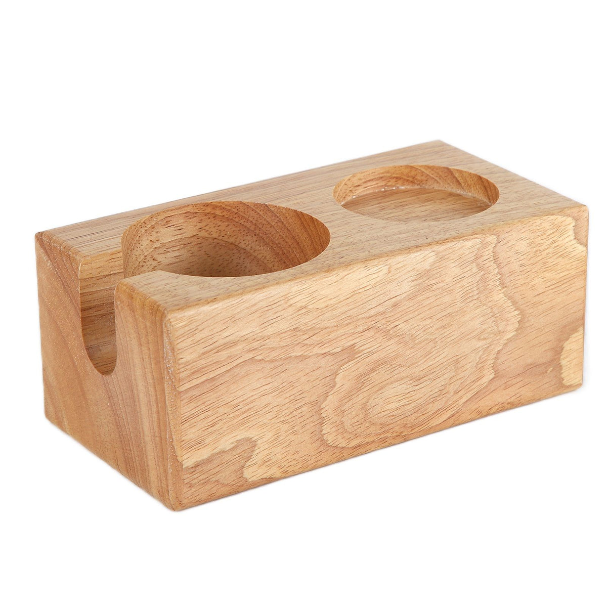 2‑Hole Wooden Tamper Base Natural Wood Color External Durable Tamping Station Handle Stand for Coffee Shop Home