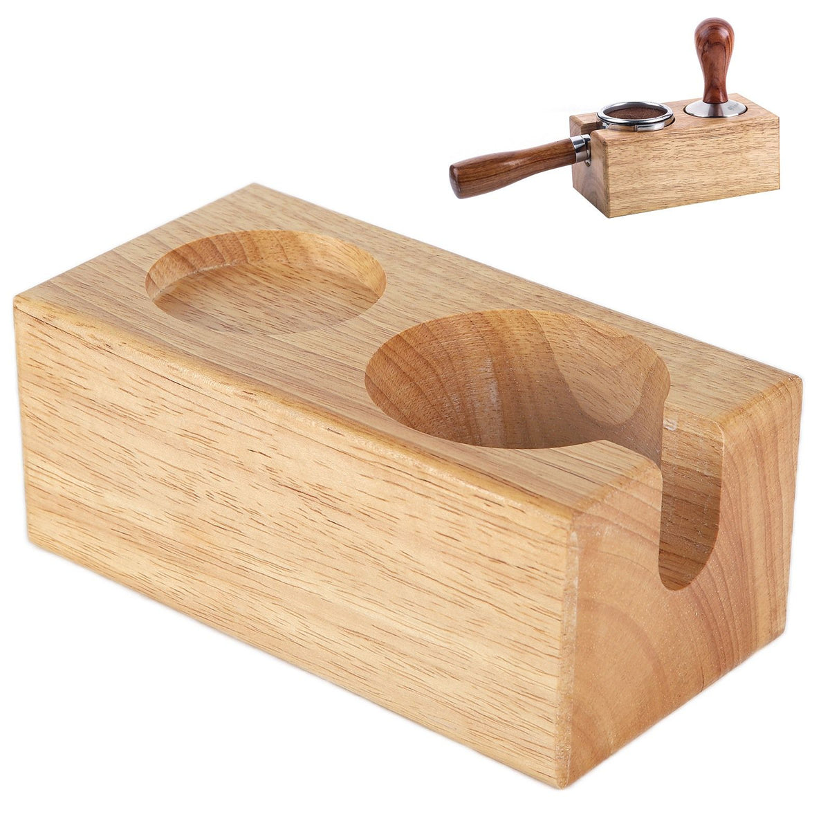 2‑Hole Wooden Tamper Base Natural Wood Color External Durable Tamping Station Handle Stand for Coffee Shop Home