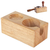 2‑Hole Wooden Tamper Base Natural Wood Color External Durable Tamping Station Handle Stand for Coffee Shop Home