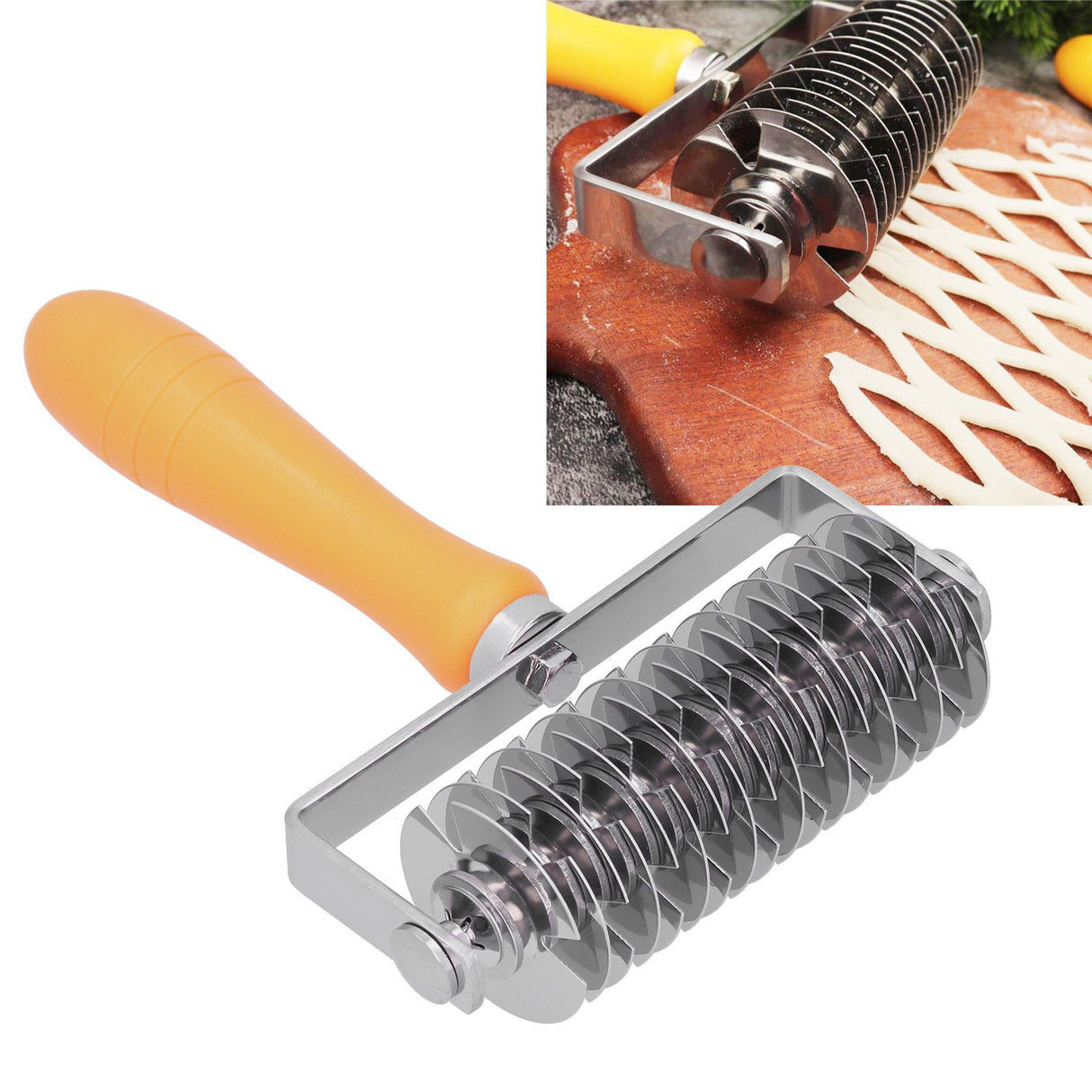 Dough Lattice Roller Stainless Steel Baking Cookies Pie Pizza Roller Cutter with Plastic HandleLattice Roller