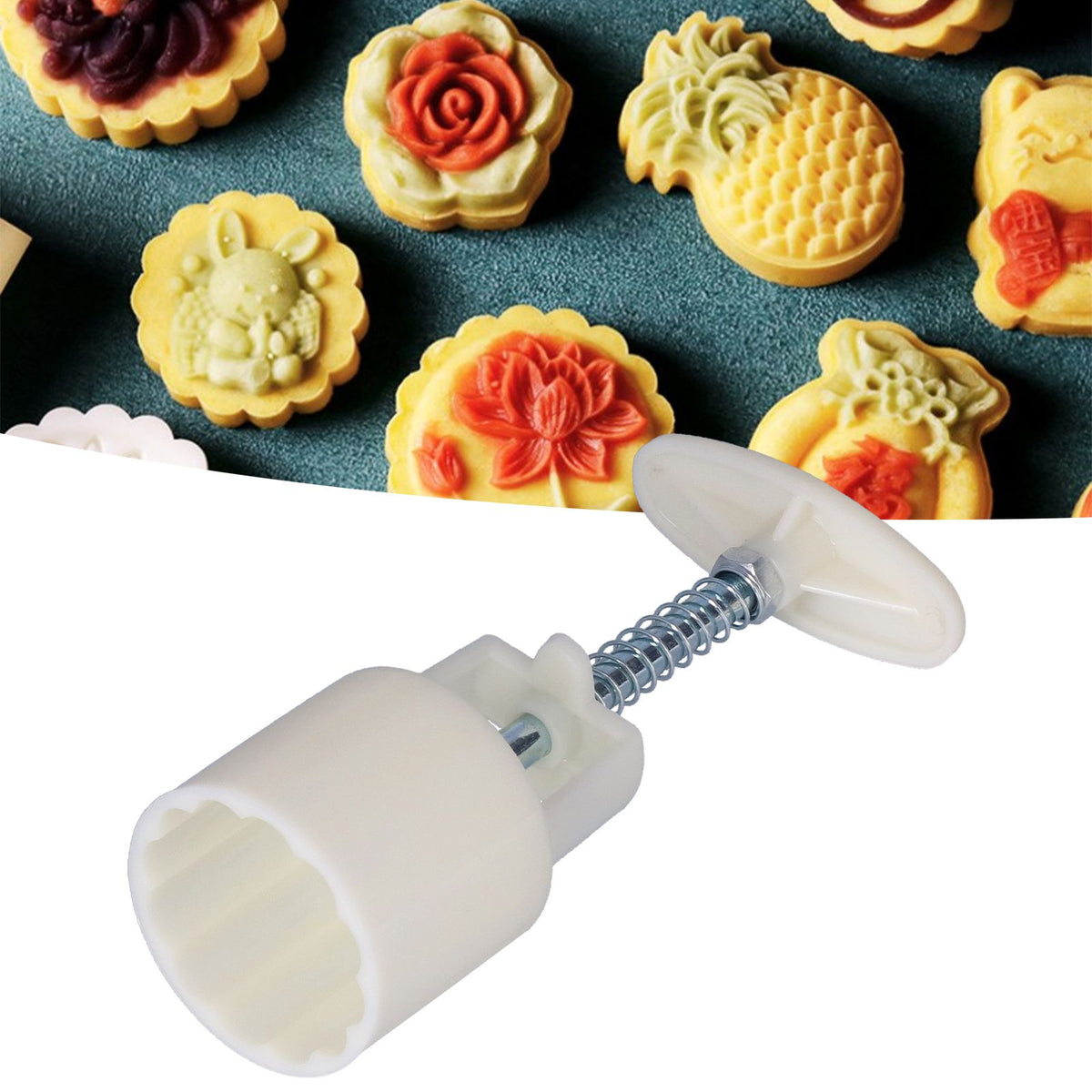 50g Round DIY Decorative Mold HandPressed Cake Mold with 6 Stamps Baking Tool for Bakery Home(3Dimensional Rose )