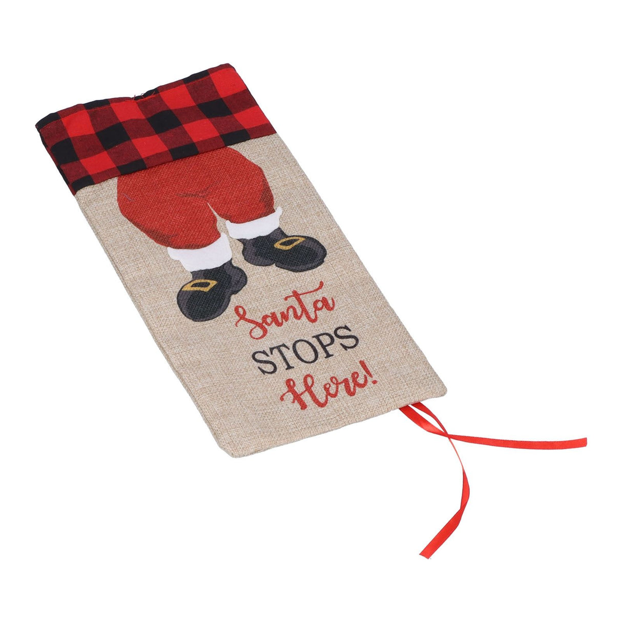 Christmas Santa Grid Design Champagne Bottle Cover Bag Sleeve Christmas Gifts for PartyRed Black Grid