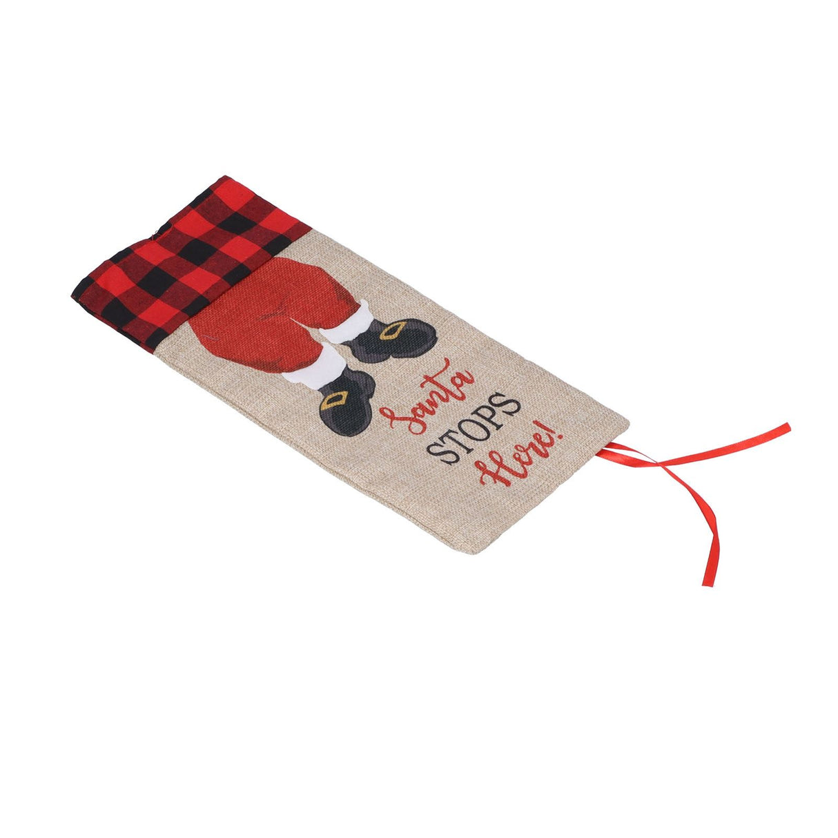 Christmas Santa Grid Design Champagne Bottle Cover Bag Sleeve Christmas Gifts for PartyRed Black Grid