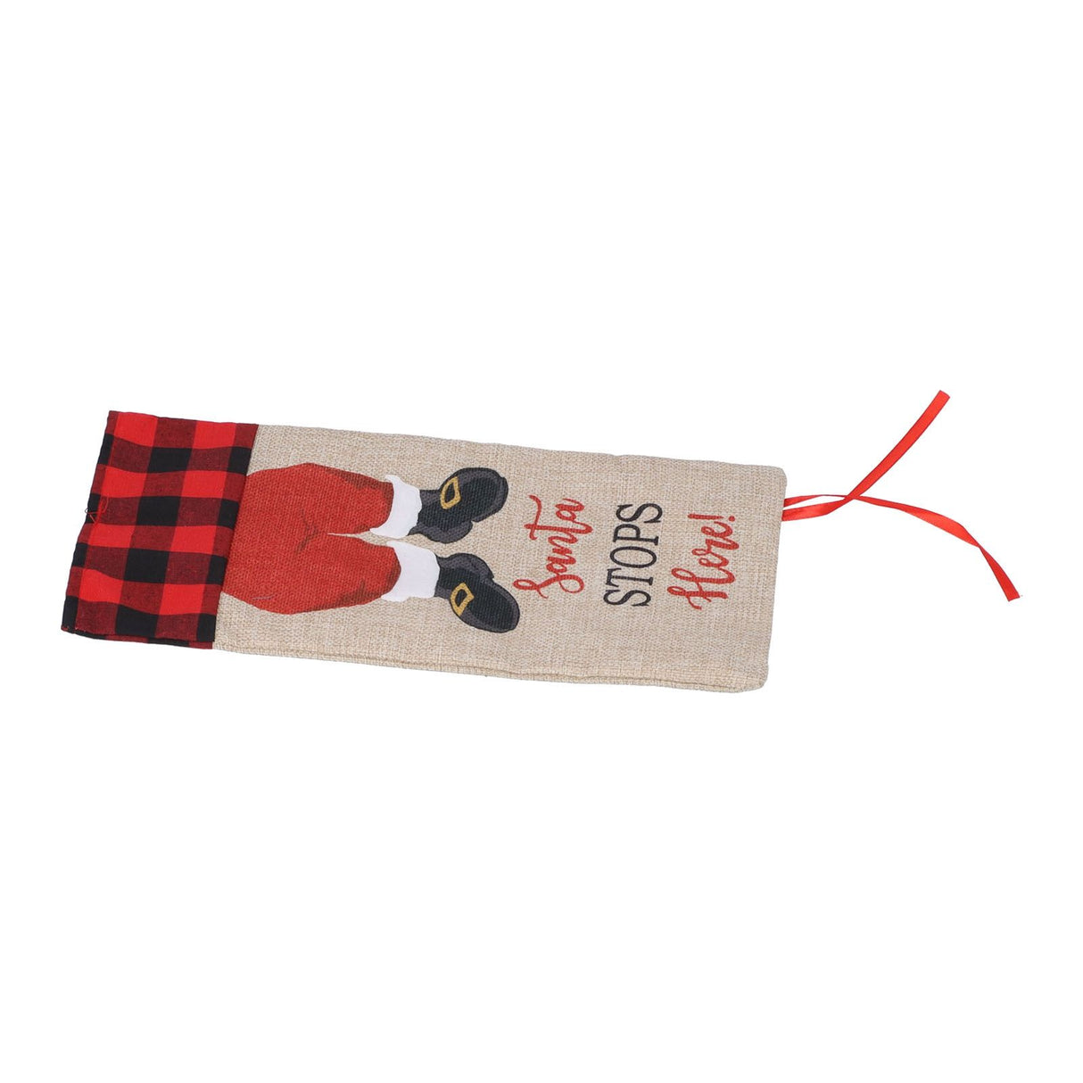 Christmas Santa Grid Design Champagne Bottle Cover Bag Sleeve Christmas Gifts for PartyRed Black Grid