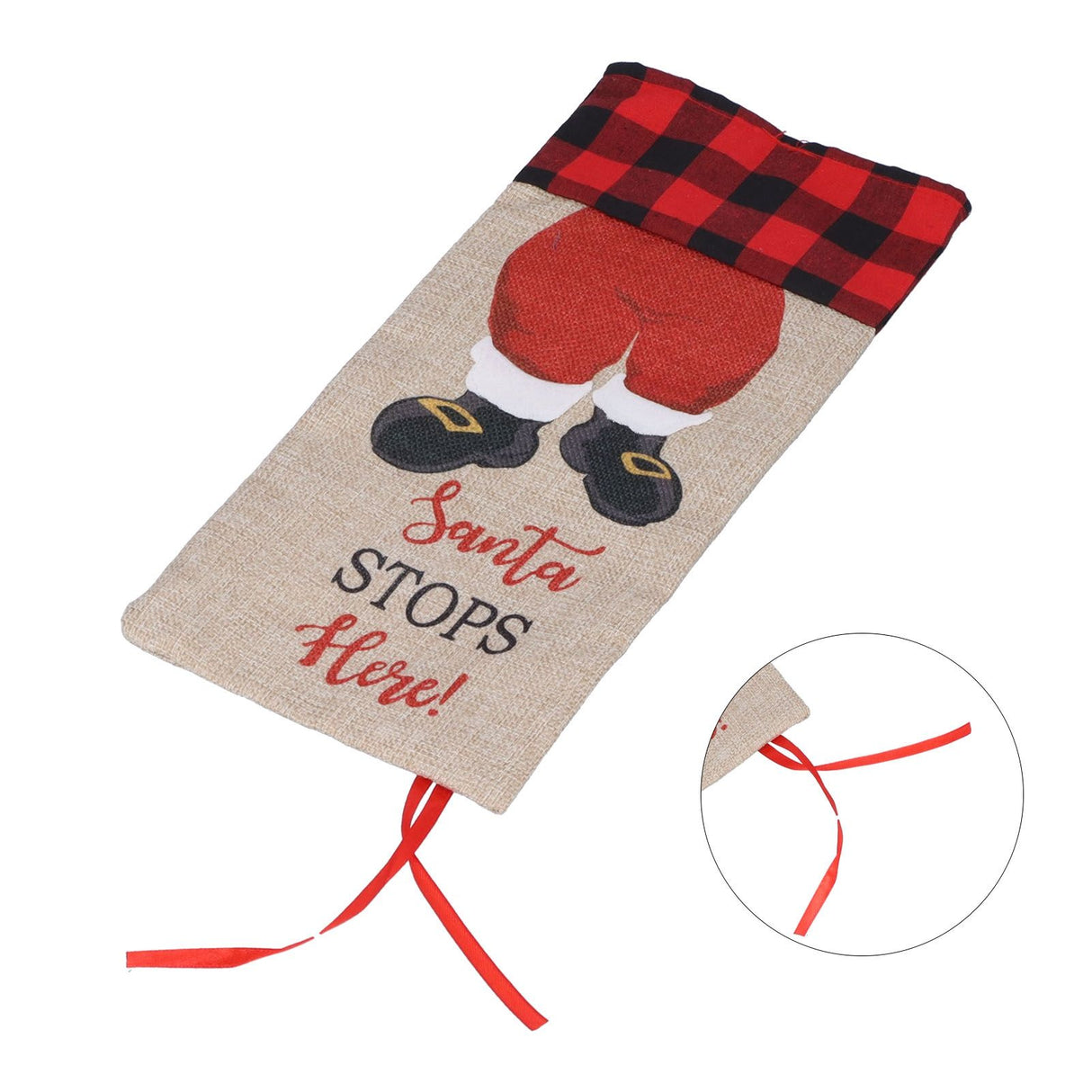 Christmas Santa Grid Design Champagne Bottle Cover Bag Sleeve Christmas Gifts for PartyRed Black Grid