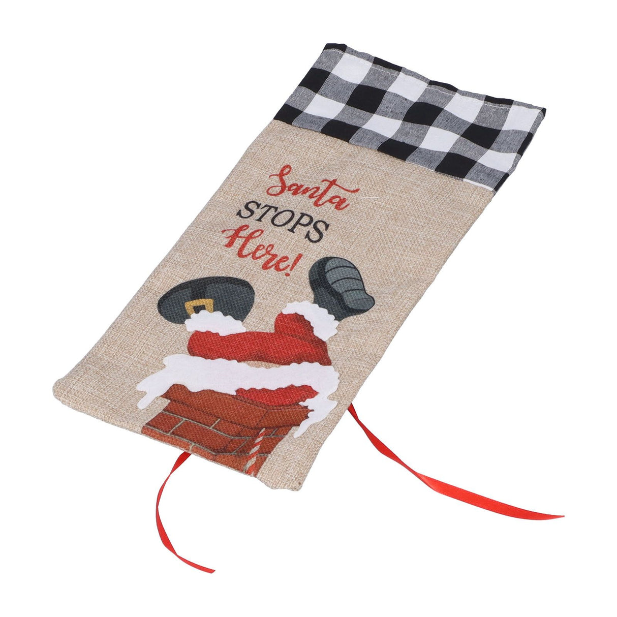 Christmas Santa Grid Design Champagne Bottle Cover Bag Sleeve Christmas Gifts for PartyBlack White Grid