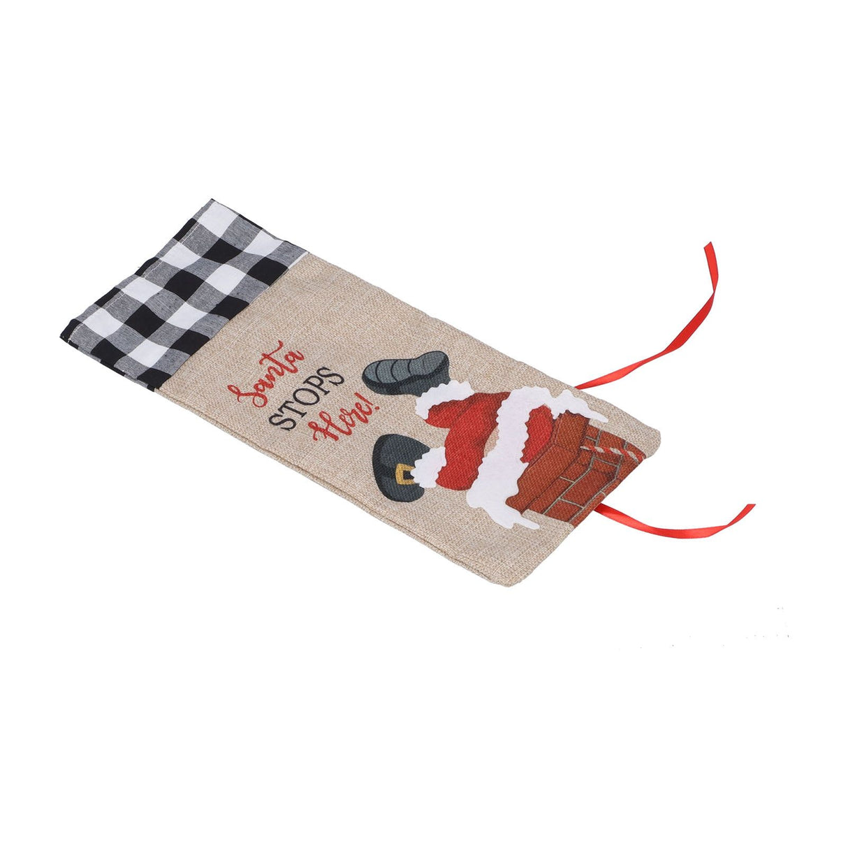 Christmas Santa Grid Design Champagne Bottle Cover Bag Sleeve Christmas Gifts for PartyBlack White Grid