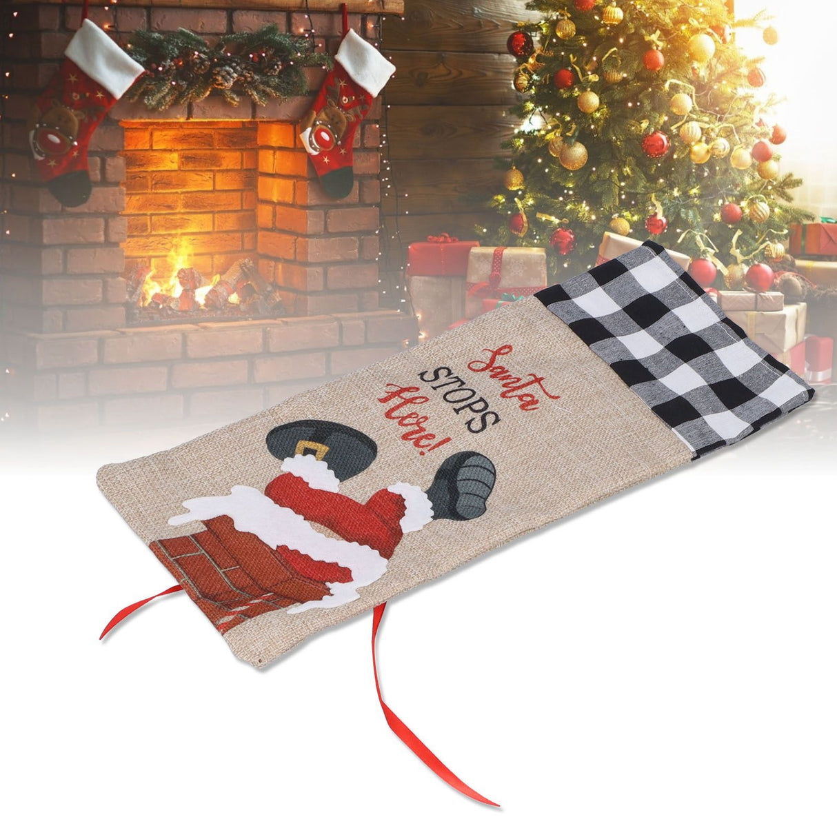Christmas Santa Grid Design Champagne Bottle Cover Bag Sleeve Christmas Gifts for PartyBlack White Grid