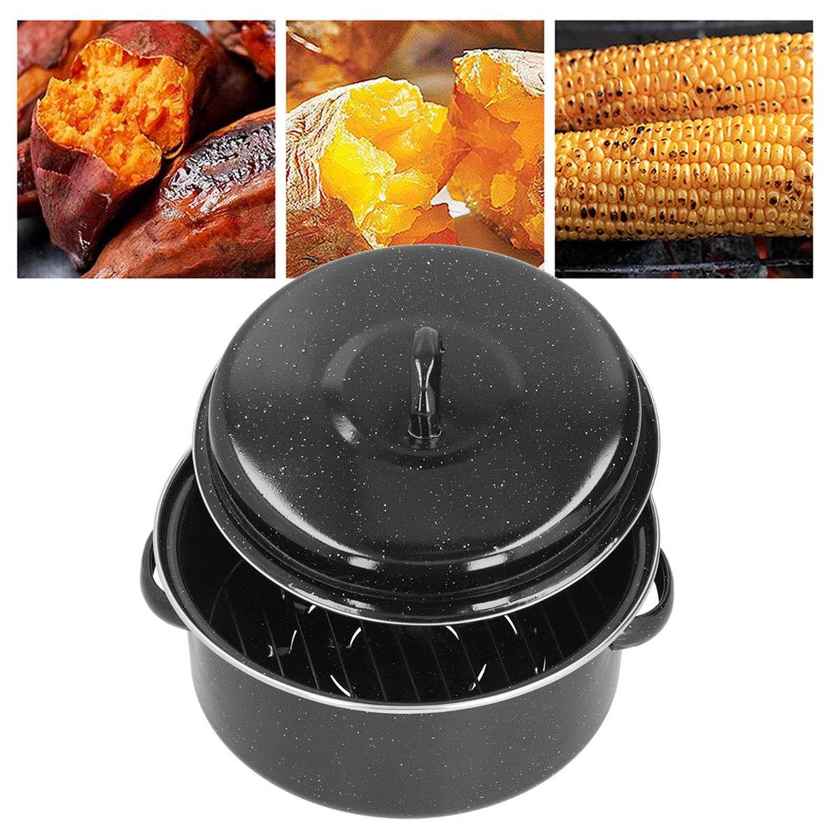 Oval Roaster Enamel Oval Roaster Excellent Heating for Barbucue and Sweet Potato Black for Family