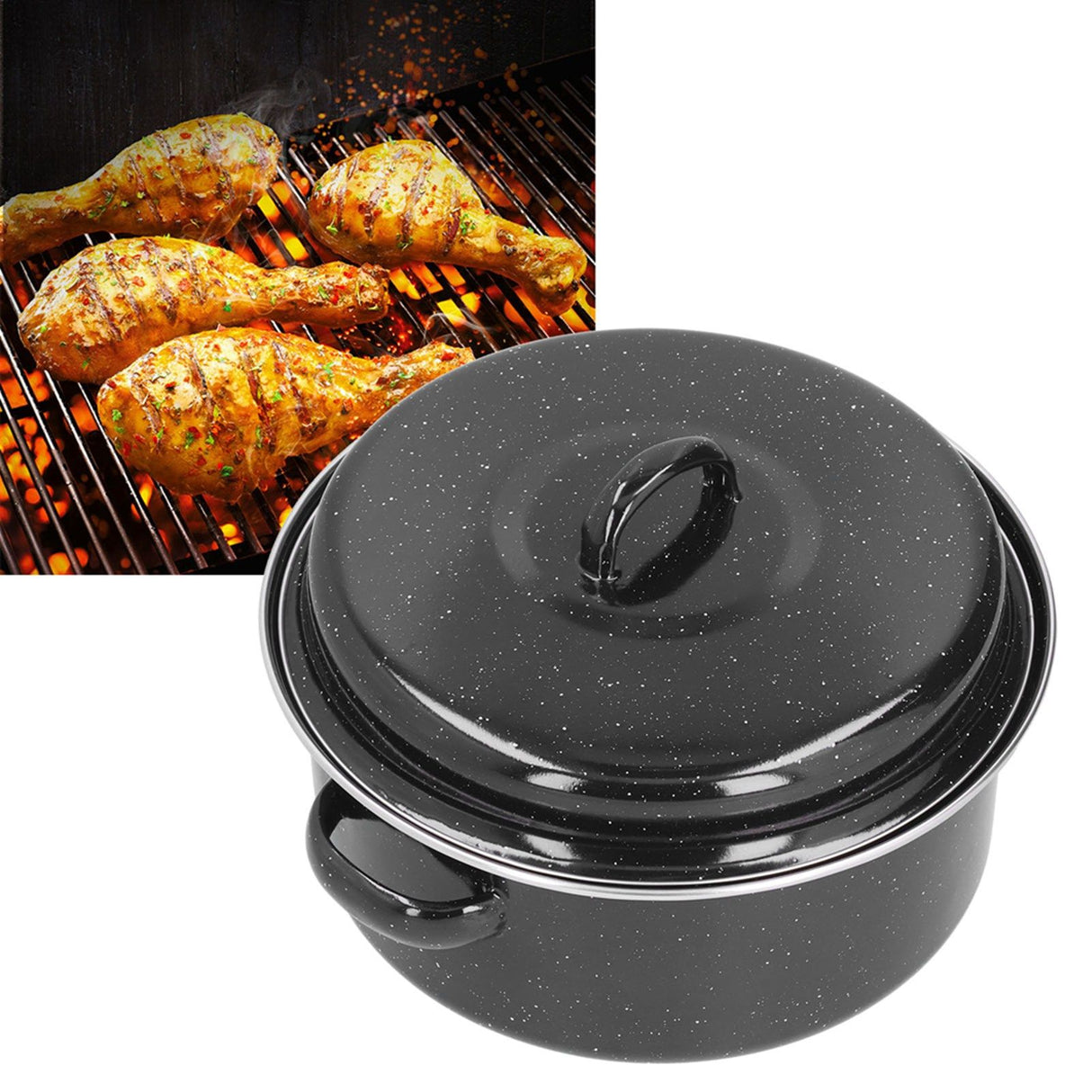 Oval Roaster Enamel Oval Roaster Excellent Heating for Barbucue and Sweet Potato Black for Family