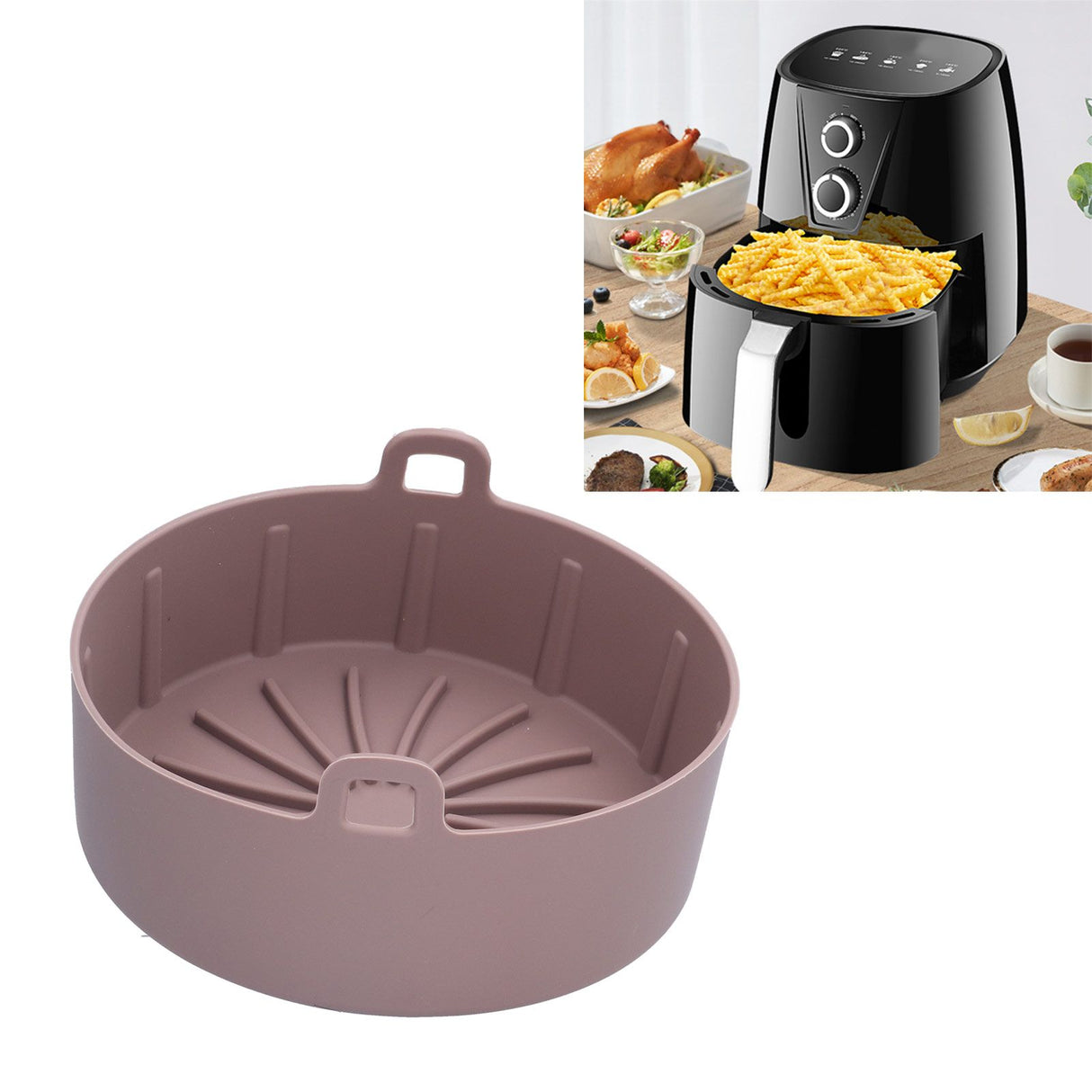 Reusable Silicone Pot Replacement Kitchen Electric Fryer Basket Tray Baking Accessory 20℃220℃(16cm Coffee )