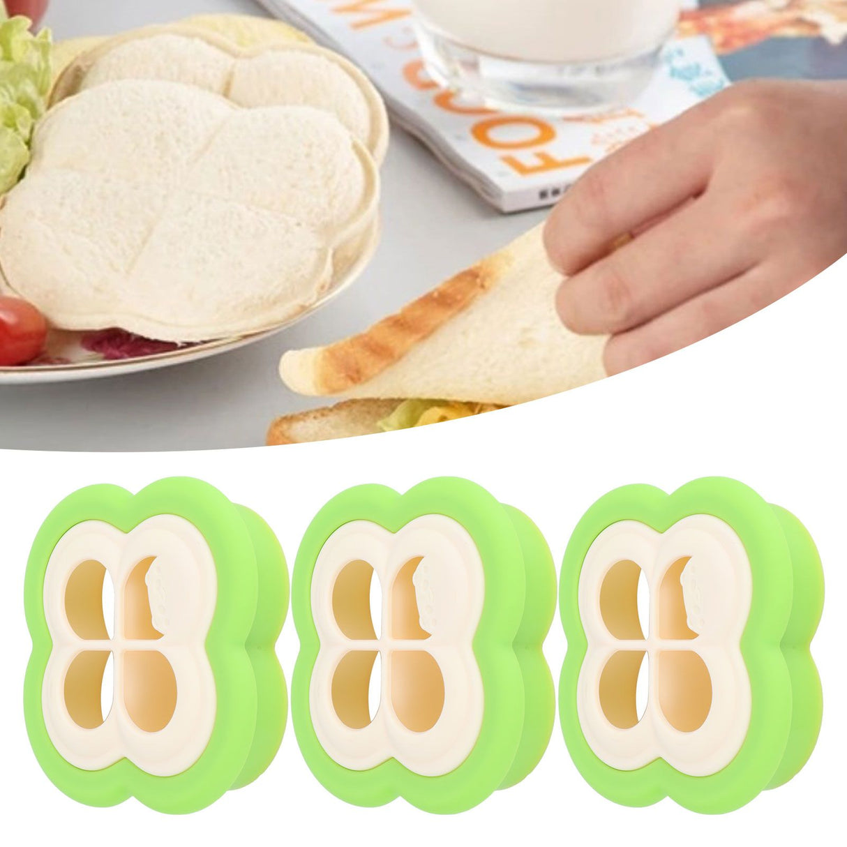 3Set Sandwich Cutter 4 Leaf Shaped Bread Mold Sushi Making Tool for Home Kitchen