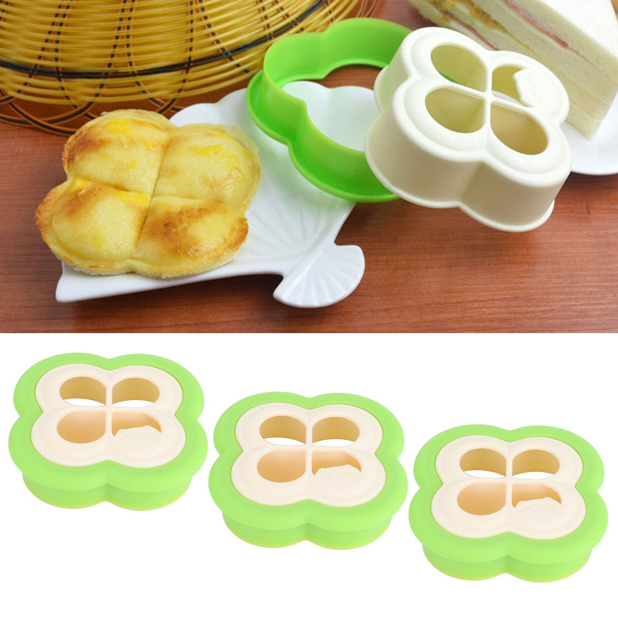 3Set Sandwich Cutter 4 Leaf Shaped Bread Mold Sushi Making Tool for Home Kitchen