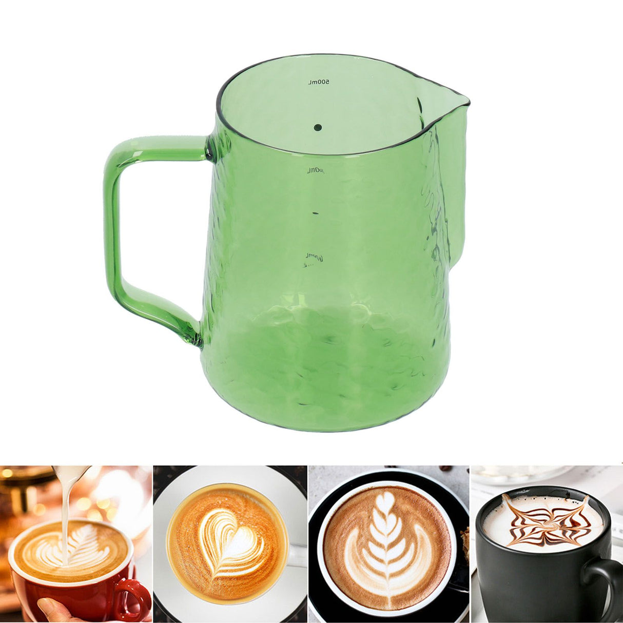 500ml Milk Frothing Pitcher Multipurpose Borosilicate Glass Milk Jug for Coffee Milk BeverageGreen