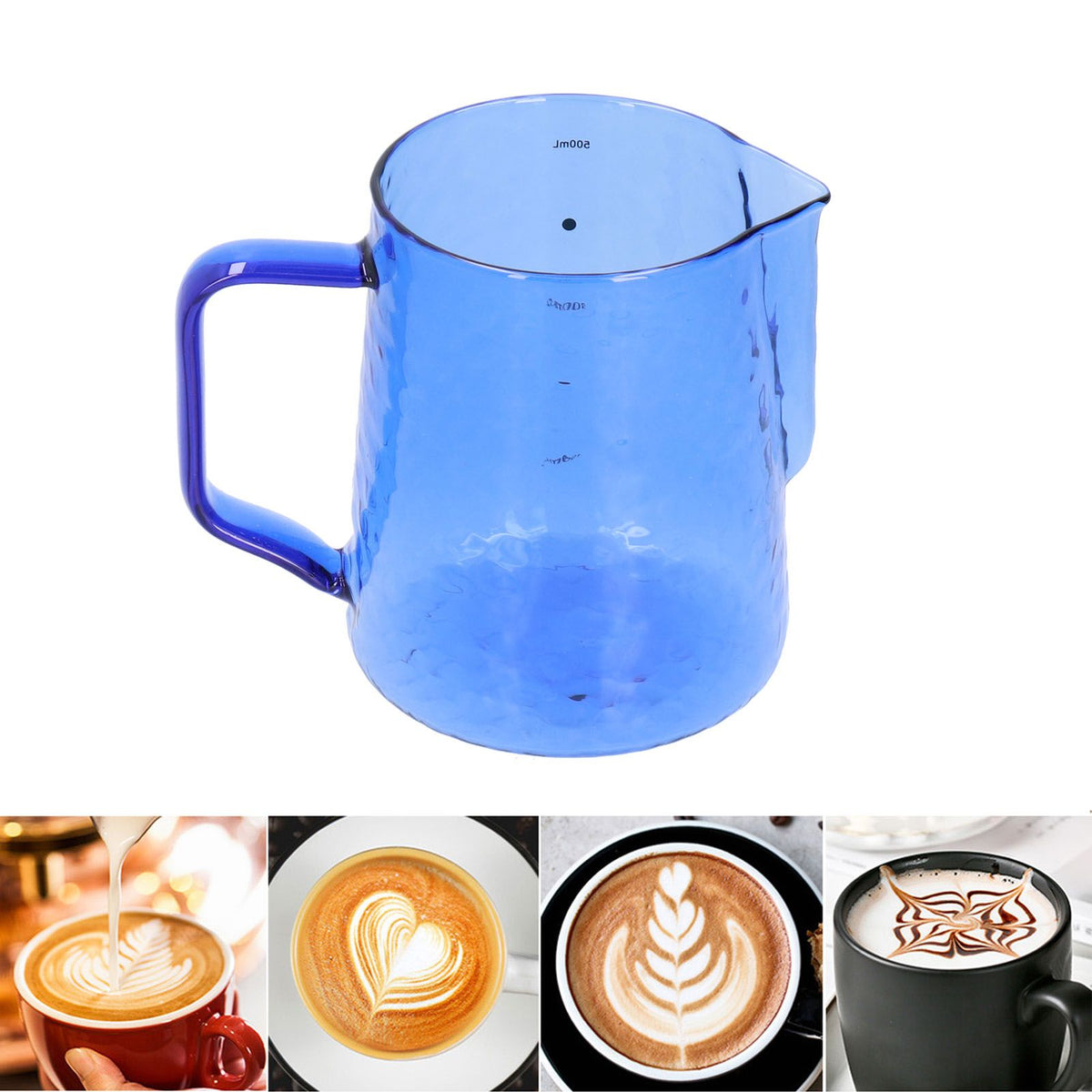500ml Milk Frothing Pitcher Multipurpose Borosilicate Glass Milk Jug for Coffee Milk BeverageBlue