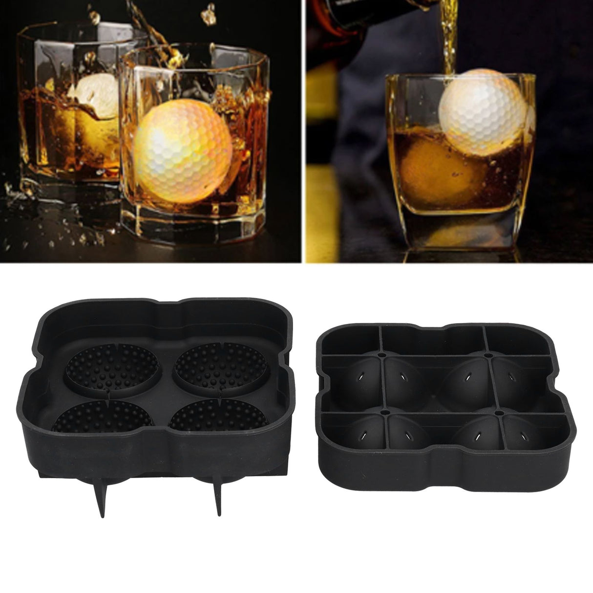 4 Grids Ice Ball Mold Reusable Food Grade Silicone Ice Ball Maker Tray Home Kitchen Utensils Black