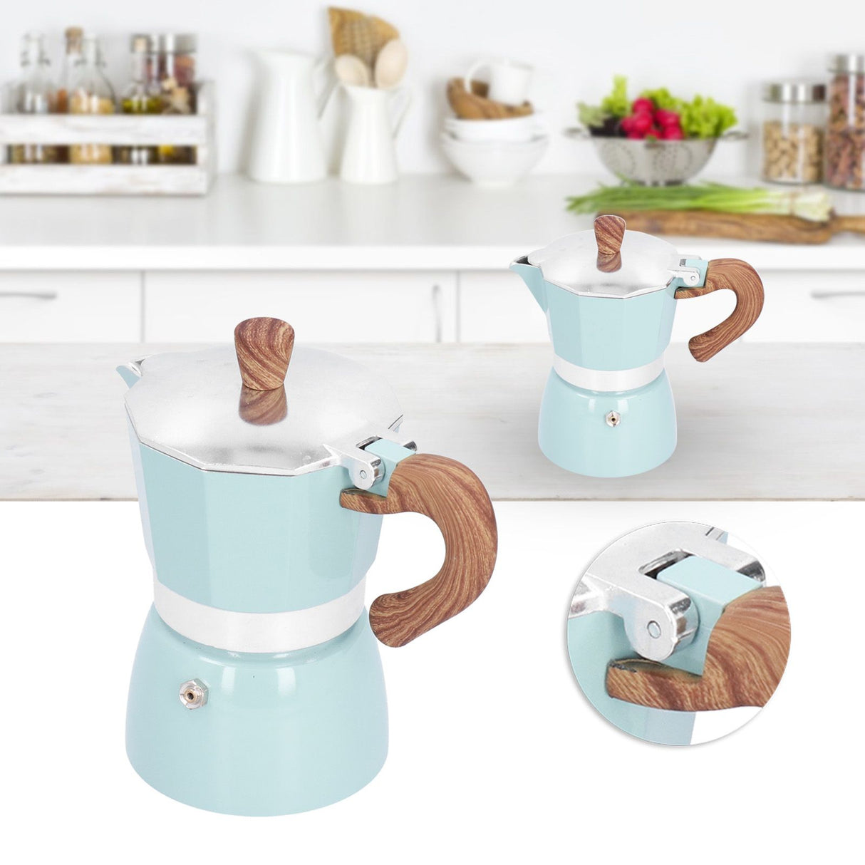 150ML Practical Aluminum Coffee Maker Octagonal Moka Coffee Pot for Home Office Kitchen ApplianceLake Blue