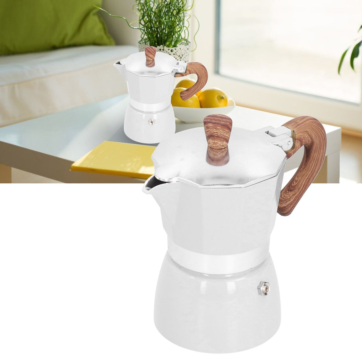150ML Practical Aluminum Coffee Maker Octagonal Moka Coffee Pot for Home Office Kitchen ApplianceMilky White