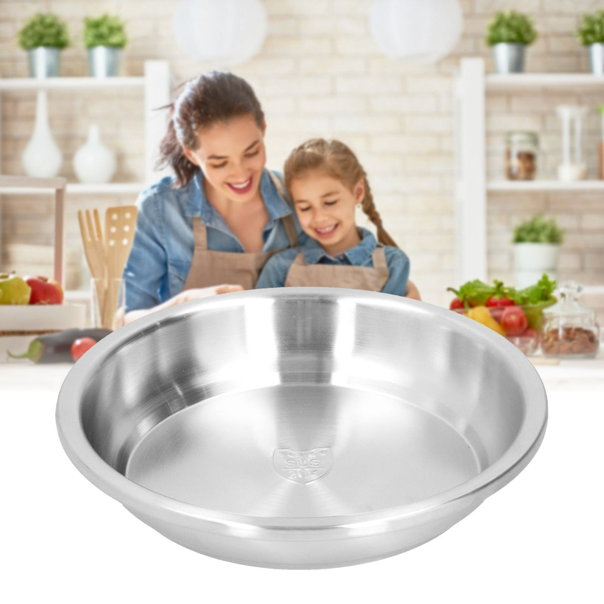 Deep Plate Stainless Steel Heavy Duty Salad Soup Serving Dish Tableware for Home Kitchen28cm