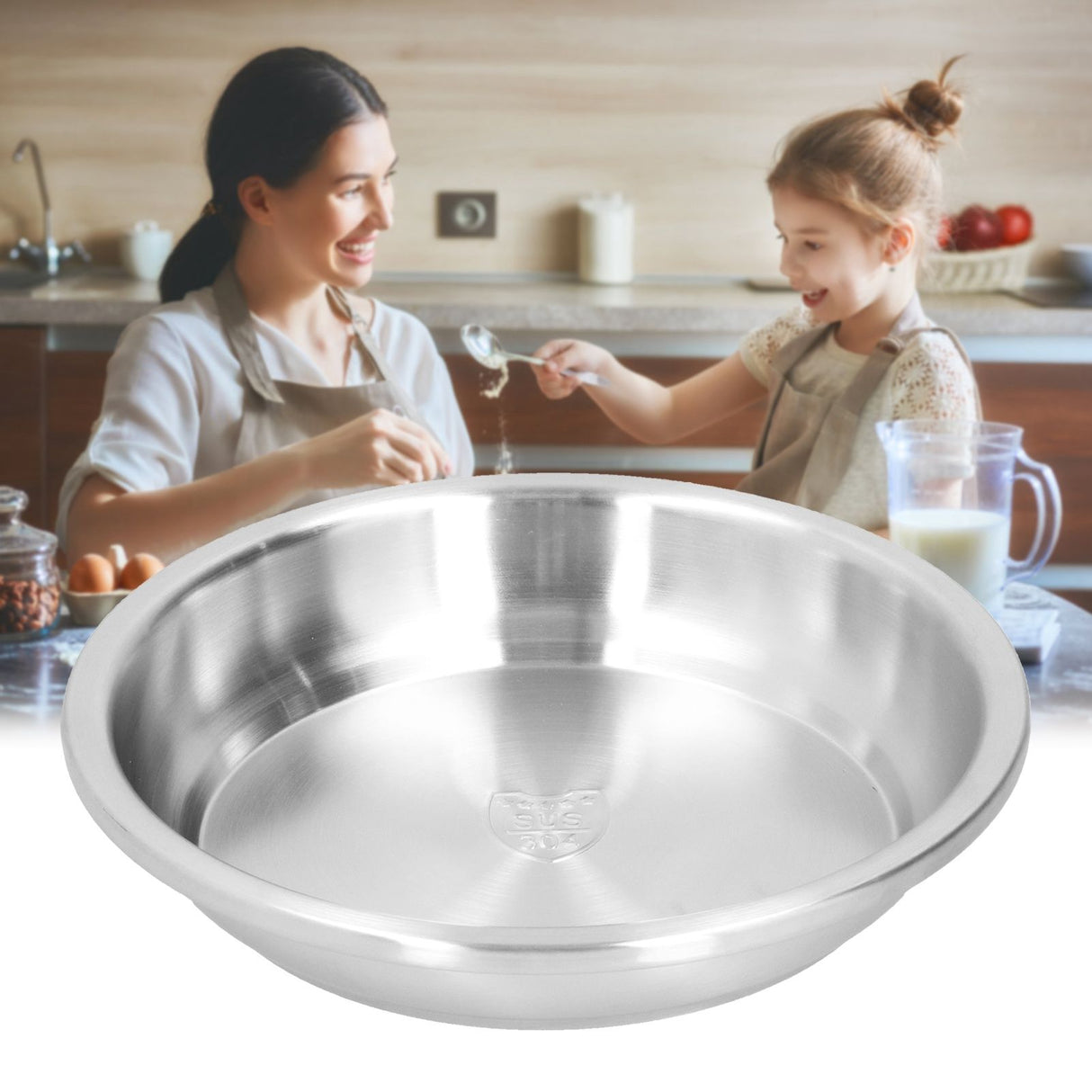 Deep Plate Stainless Steel Heavy Duty Salad Soup Serving Dish Tableware for Home Kitchen28cm