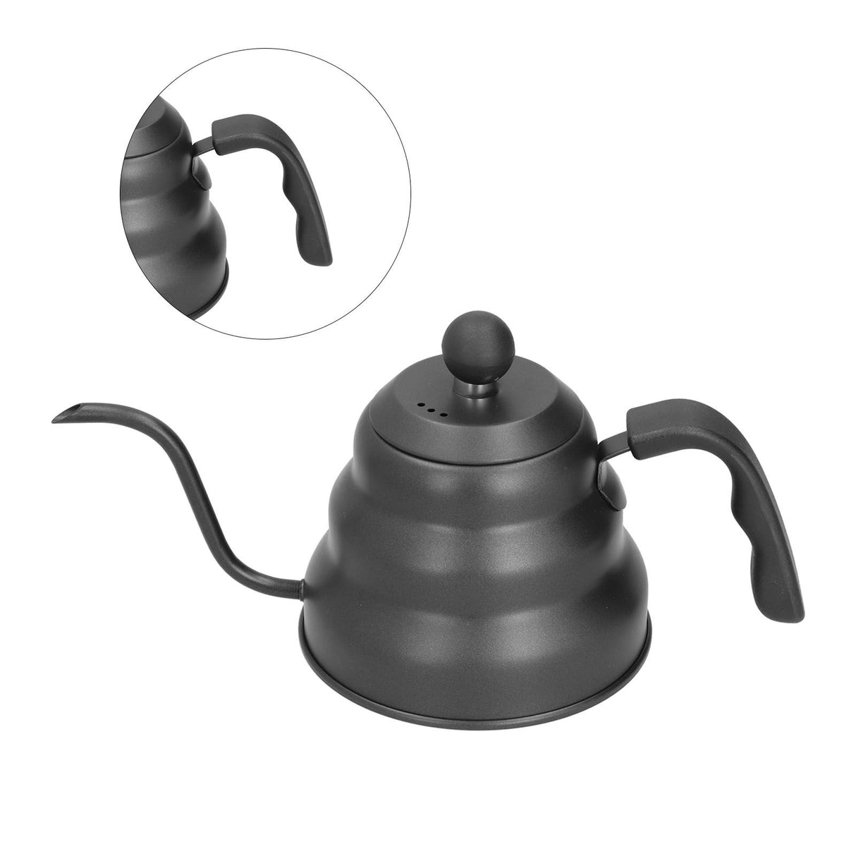 PTFE Stainless Steel Tea Pot Coffee Kettle Gooseneck Spout Pour Over Coffee Maker Drip Kettle Black1L
